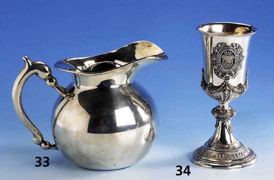 Pokal, deutsch um 1860, dat. 1876, Verband- schiessen Rhein Baden Pfalz Mittelrhein, Ba- rockstil, nachgestochen, aufgel. Wappen, deutsches ...