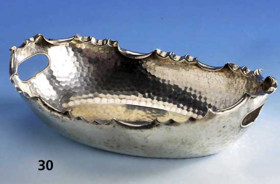 Schale, deutsch, MÜnchen um 1900/05, 800er Silber, Vertreiber Ed. Wollenweber, Hammerschlagverzierung, ca. 400 g, berÜhmter Silberschmied in ...