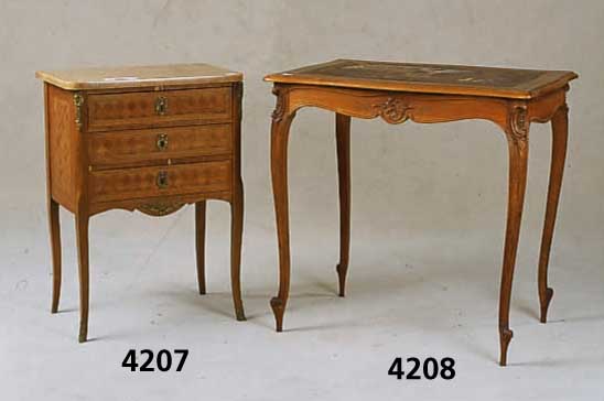 Pfeilerkommode, wohl Frankreich, um 1900, Korpus Weichholz, Rahmenfassung, z.T. Nußbaum massiv, 3-schÜbig, WÜrfelintarsien rhomboid angeordnet, ...