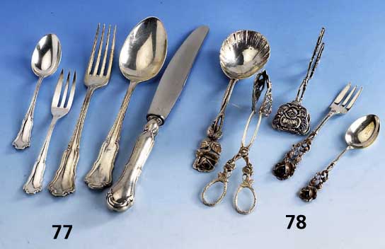 Besteck fÜr 6 Personen, 800er Silber, 6 Messer, 6 Gabeln, 6 LÖffel, 6 Kuchengabeln und 6 KaffeelÖffel, Messer: Klingen Stahl (1 x ...