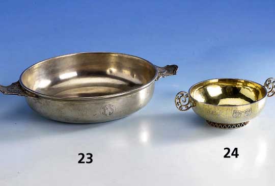 Branntweinschale, Schweiz, 925er Silber, Bossard, um 1910, vergoldet, Hammerschlag- verzierung, Wappengravur, Einzelanfertigung, Filigranarbeit, ...