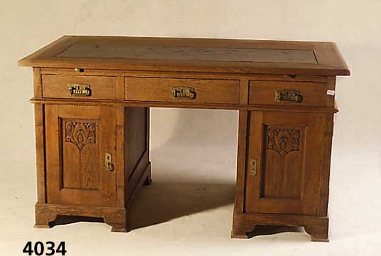 Schreibtisch, deutsch, um 1905/12, Korpus Weichholz, Buche und Eiche massiv, original JugendstilbeschlÄge (Darmstadt), Rahmenfassung , Inlets ...