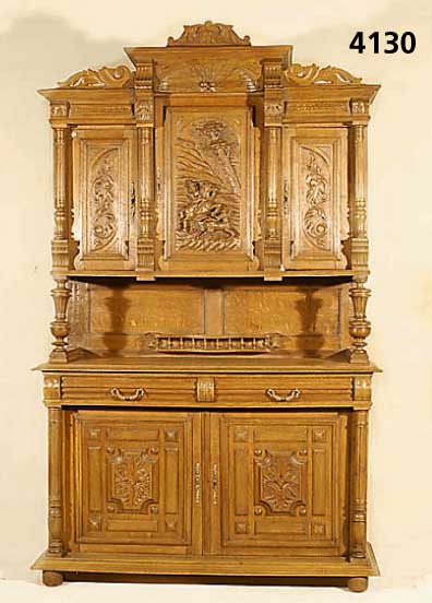 Vielzweckschrank, Belgien, um 1890/1900, Korpus Eiche und Buche massiv, Unterteil freistehende SÄulen, gedrechselt und gerieft, aufgesetzt ...