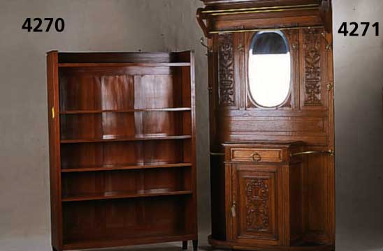 BÜcherregal, um 1905/10, im Biedermeierstil, Korpus Weichholz, Mahagonifurnier, von sehr guter QualitÄt, Rahmenabschluß geschwÄrzt, zierliche ...