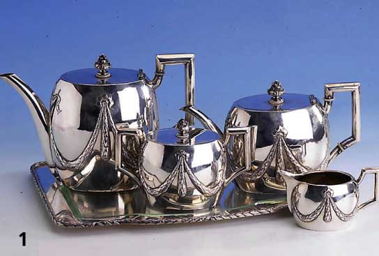 Kaffee-/Teeset, Belgien/deutsch um 1910, 800er Silber, Vertreiber Heisler Mannheim, eine der angesehensten Firmen in Mannheim bis zum 2. ...