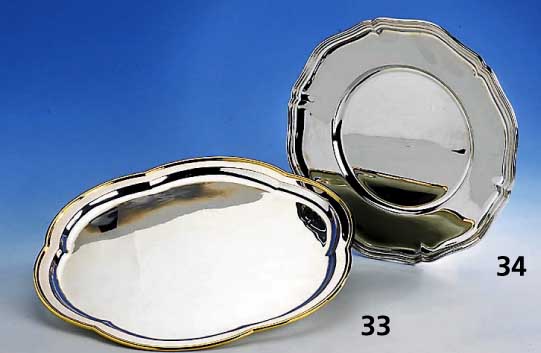 Platz-/Anbietteller, Wilkens Bremen, 925er Silber, Barockstil, Durchm. ca. 28 cm, ca. 509 g(SP: 1005 EUR)