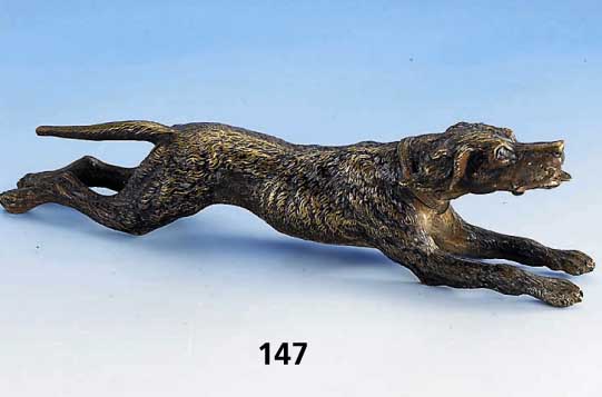 Wiener Bronze: Jagdhund, um 1900, vollplastische Darstellung, L. ca. 25 cm
