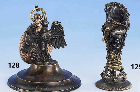 TaschenuhrstÄnder "Adler", Bronze patiniert, nach altem Vorbild H ca. 11 cm, dazu Sprungdeckeltaschenuhr, Double