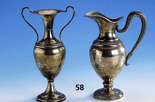 Konvolut Vase und KÄnnchen, Italien, 70er Jahre, 800er Silber, Dekor Ähnlich, 1 x gefÜllt, H ca. 19 cm