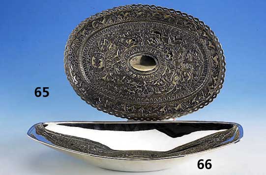 Tablett, 925er Silber, reich verziert mit Tierdarstellungen und floral verziert, Handarbeit, ca. 485 g, ca. 35 x 25 cm