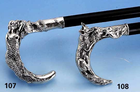 Spazierstock, 800er Silber, in der Art des Jugendstils mit vollplasti- scher Frauenfigur, Schuß geschwÄrzt, L. ca. 99 cm