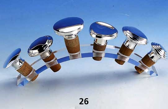 6 Zierkorken auf DekorationsstÄnder, 835er und 925er Silber, versch. schlichte Formen