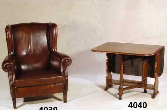 Ohrenbackensessel, deutsch, 50er Jahre, Gestell Buche, Lederbespannung, Nagelverzier- ung, Barockstil mit klassizistischen Elementen , RÜcken ...