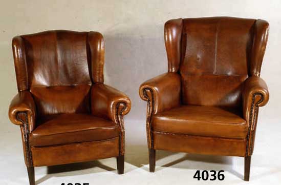 Ohrenbackensessel, deutsch, 50er Jahre, Gestell Buche, Lederbespannung, Nagelverzier- ung, Barockstil mit klassizistischen Elementen , RÜcken ...