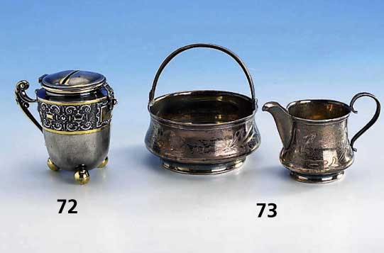Sahnegießer und Zuckerdose, Rußland, Moskau um 1910, 84er Silber, reiner Jugend- stil, Meistermarke nicht identifiziert, schÖne Arbeit, ...
