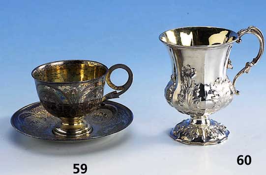 Wodkabecher, Moskau 1873, 84er Silber, reich graviert, H ca. 7 cm