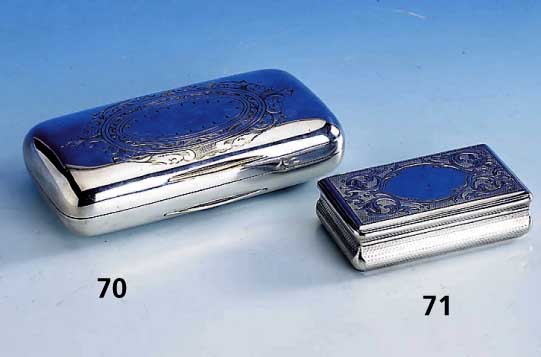 Deckeldose, Prag um 1863, 13-lÖtig, innenvergoldet, reich graviert, Monogr.-feld frei, sammelw., ca. 2 x 8.5 x 5.5 cm