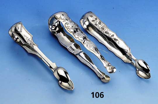 Konvolut 3 Zuckerzangen, 2 x um 1830, 1 x um 1870/80, Silber, reich floral verziert, Barockstil, schÖnes reiches Konvolut, sammelw., museal