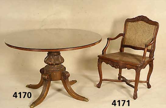 Empirestiltisch, Italien, um 1900/10, im Stil von 1830, spÄter teilrestauriert, SÄule und FÜße RÜster massiv, Platte Nußbaumfurnier, ...