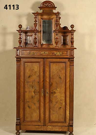 Vertiko, deutsch, um 1890/1900, sogenanntes GrÜnderzeitmÖbel, Korpus Weichholz, Wurzel- nußfurnier, Nußbaumfurnier, Front und RÜcksei- te z.T. ...