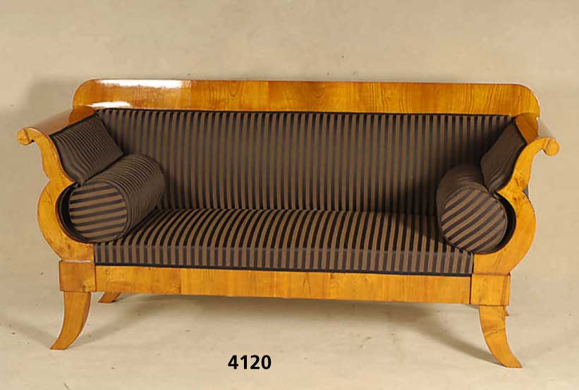 Sofa, im Biedermeierstil, Korpus Weichholz, Kirschbaum massiv, Kirschbaumfurnier, z.T. gespiegelt, nach Vorbild von 1830/40, wohn- fertig, ...
