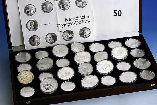 MÜnzsammlung Kanadische Olympia-Dollars 1976, 14 x 5 Dollars, 14 x 10 Dollars, alle polierte Platte, in Schatulle