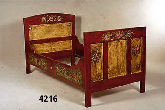 2 Betten, deutsch, um 1902/08, reiner Jugendstil, Weichholz, sekundÄr bunt gefaßt nach dem Vorbild von 1900/10, bÄuerlich, patiniert, ...