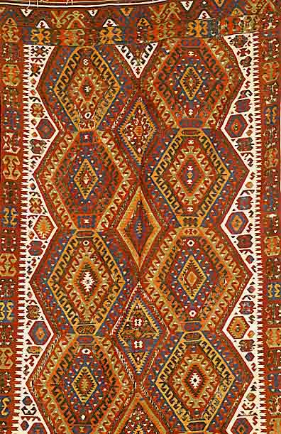 Konya Kelim, TÜrkei, um 1890, Wolle auf Wolle, ca. 358 x 174 cm, EHZ: 4, schwarz korrodiert