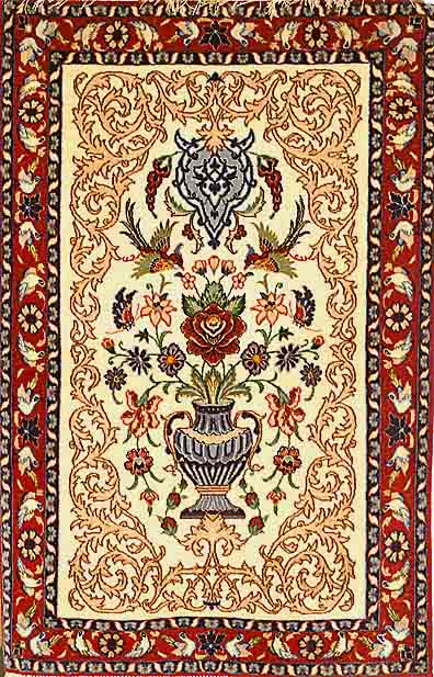 Esfahan fein, Persien,ca 5 Jahre.Korkwolle mit und auf Seide, ca. 108 x 72 cm,Ehz 1-2. SchÄtzwert: 1050.- EURO, ca. 1,0 Mio. Kn/qm