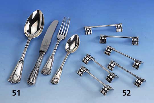 48-teiliges Besteck WILKENS BREMEN um 1880/85, 750er Silber, Barockstil, Akanthusblatt- verzierung fein nachgestochen, vzgl. Verar- beitung, ...
