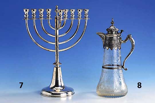 Chanuka-Leuchter, 900er Silber, glatte, schlichte Form, zusÄtzlich abnehmbar, ca. 690 g, H ca. 36 cm, B ca. 28 cm
