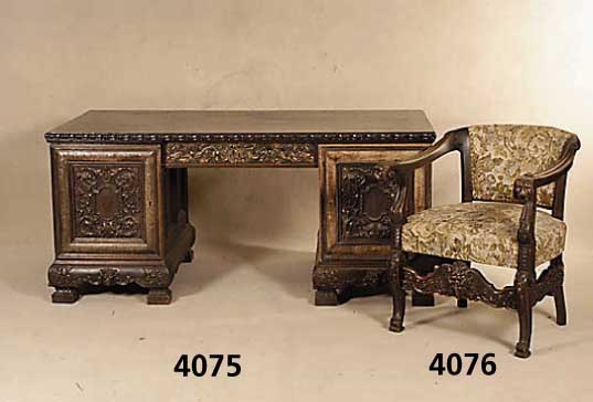 Stuhlsessel, deutsch, um 1900/10, Barock- stil mit Renaissanceelementen, Eiche massiv, reiche Schnitzerei aus dem Vollholz, LÖwen- fratzen und ...