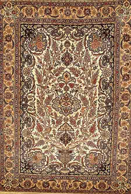 Esfahan fein, Persien, 15 Jahre, Korkwolle mit und auf Seide, ca. 232 x 163 cm,EHZ 1-2 SchÄtzwert: 6400.- EURO, ca. 1,0 Mio. Kn/qm