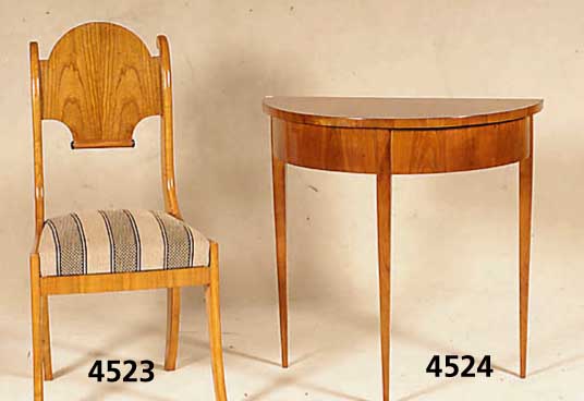 4 StÜhle, im Stil des Wiender Biedermeier, Kirschbaum massiv, nach dem Vorbild von 1820/ 30, poliert, gute Verarbeitung, wohnfertig, ca. 98x48x44 ...