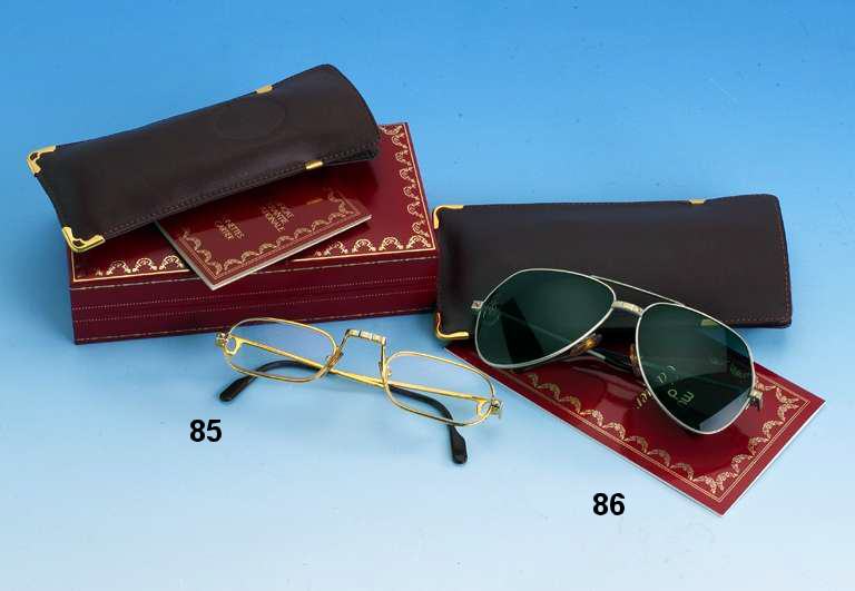CARTIER-Sonnenbrille, Modell Santos, mit ErsatzglÄser, mit Orig. Lederbeutel und Papiere