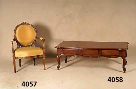 Armlehnsessel, Italien, nach dem franzÖsischen Vorbild von 1760/70, Louis-XVI, allseitig geschweift, reiche Akanthusblattverzierung, BÄnderung ...