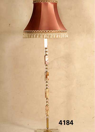 Stehlampe, deutsch, Messing mit Onyx und Plexiglas, Seidenschirm, klassizistisch, prunkvoll, leicht angeschmutzt, ehem. Neupreis ca. 400,- Euro, ...