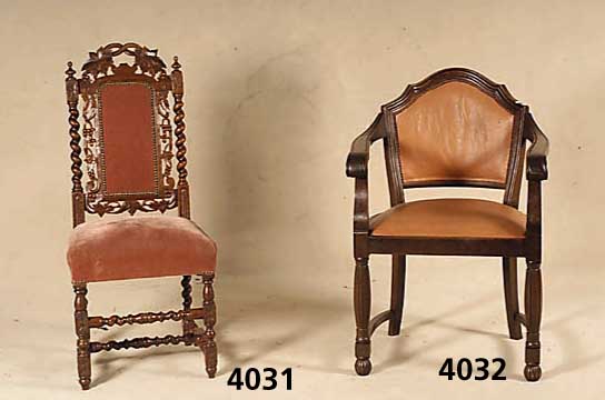 3 HerrenzimmerstÜhle, deutsch/Belgien, um 1890 , Eiche massiv, nach dem Vorbild um 1700, reiche Drechselarbeit, Beine versprosst, z.T. gudroniert, ...