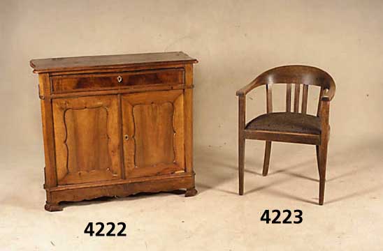 Schreibtischstuhl, deutsch, um 1902/04, Eiche massiv, RÜckenlehne gerundet, 5-fach versprosst, Bezug sekundÄr, zeittypisch und stiltypisch, ca. ...