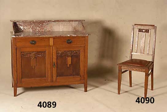 5 StÜhle, Belgien um 1920, Eiche massiv, gedrechselt, Polster rest. bedÜrftig, Gebrauchsspuren, ca. 98x45 Sh 44 St 40 cm