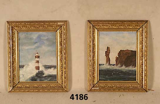 2 KÜstenszenen, Öl auf Leinwand, Rahmen beschÄdigt, unsigniert, Gebrauchsspuren, ca. 24x31 cm, sehr dekorativ, plastisch in der Far be