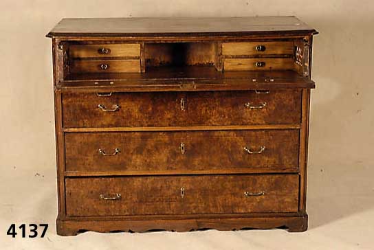 SekretÄrkommode, sÜdwestdeutsch/Pfalz, um 1845/55, Weichholz, alte Biermalereifassung aus der Zeit, Oberteil ausziehbar mit Ba- lustergalerie ...