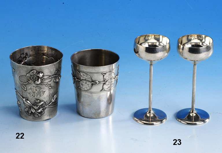 6 LikÖrkelche, deutsch, SchwÄbisch-GmÜnd um 1900, 800er Silber, Meistermarke Otto Wolter, klassiche Form, H. ca. 10.5 cm