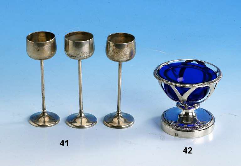 SalzschÄlchen, wohl Belgien um 1830, 900er Silber, Einsatz spÄter, klassizistisch, H ca. 6 cm