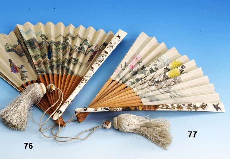 FÄcher Japan um 1890, Elfenbein mit Steineinlagen bwz. Lackeinlagen goldgehÖht, z.T. plastisch, Technik: Shiba- Shima, sammelwÜrdig, museal, ...