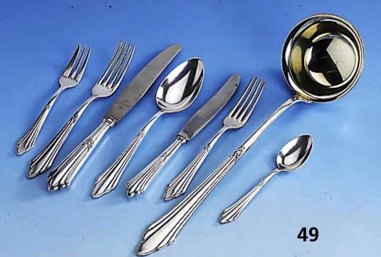 80-teiliges Besteck, WMF, FÄchermuster, 90er Silberauflage, best. aus: 12 Menue- messer, 12 Menuegabeln, 12 MenuelÖffel, 12 FrÜhstÜcksmesser, ...