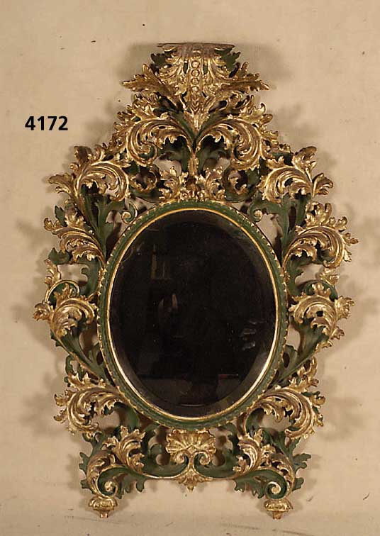 Spiegel, Italien, um 1900, im Rokokostil, typisch florentinischer Stil, Linde, z.T. aus dem Vollholz geschnitzt, grÜn gefÄrbt, gold gehÖht, ...
