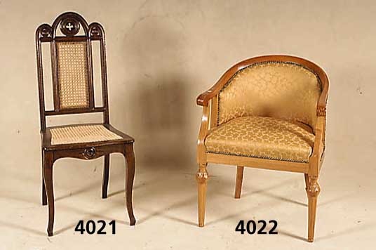 Stuhlsessel, deutsch, um 1900/10, Louis-XVI- Stil, Kirschbaum und Birne massiv, sparsame Schnitzereien z.T. aus dem Vollholz, FÜße 6-fach ...