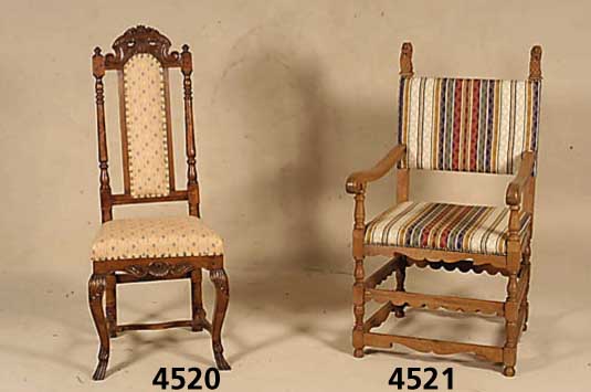 2 StÜhle, Aachen/Belgien, um 1870/80, Buche massiv, Eiche, FrÜhbarockstil, reich ge- schnitzt, schÖne Durchbrucharbeit, abstrakt floral, ...
