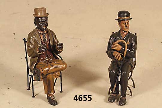 2 Figuren, Darstellung von Neger und Gentleman , nach dem Vorbild von 1920, Gentleman mit Koks, Spazierstock und Gamaschen, Neger mit Hut und ...
